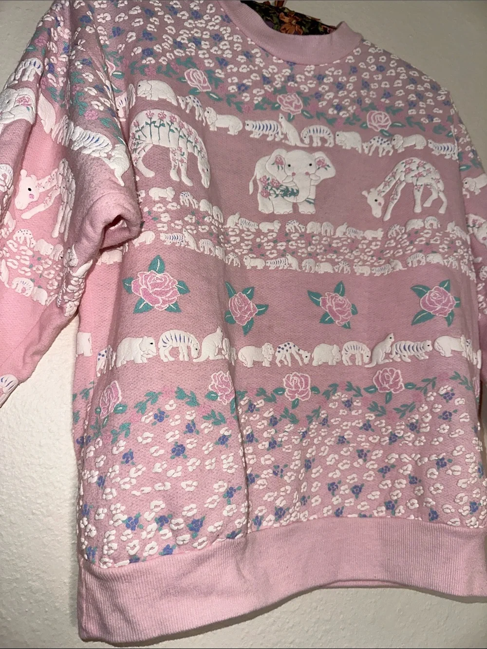 Girls Pink Elephant & Floral Knit Sweater